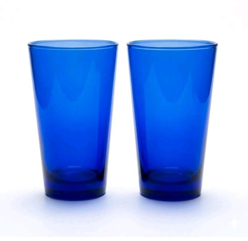 Anchor Hocking Refreshers Cobalt Blue Tapered Tumbler Glasses 5 7/8" Set Of 2